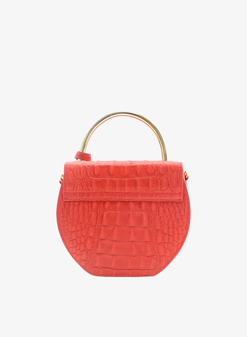 camelia mini Flamingo Red hb embossed croco